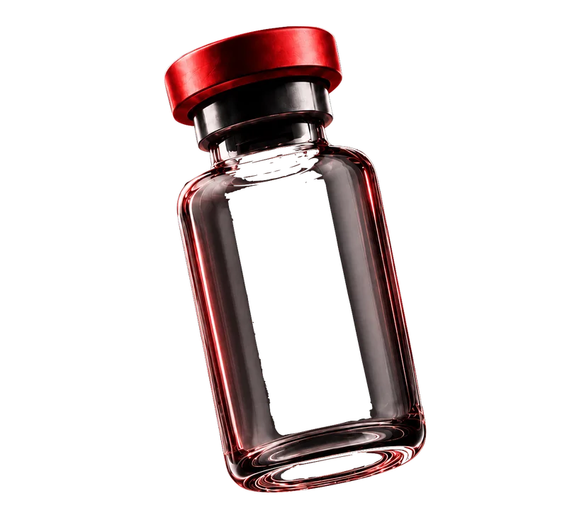 Glass peptide vial with red cap
