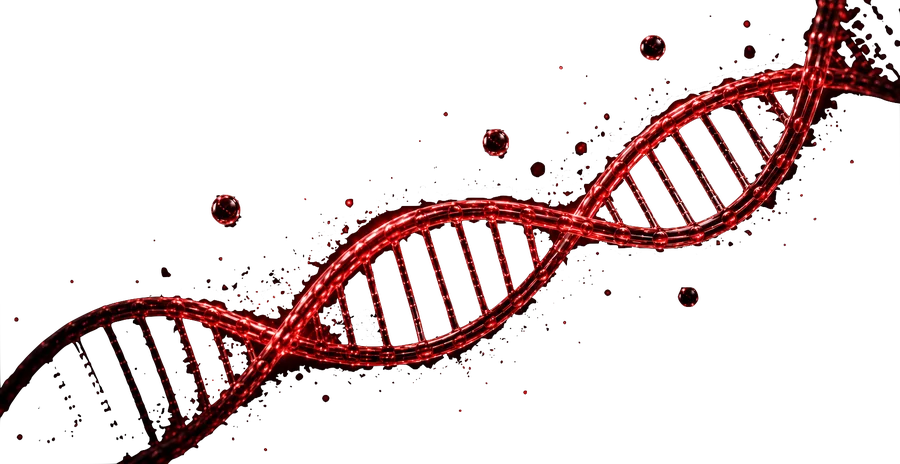 Glowing red DNA helix